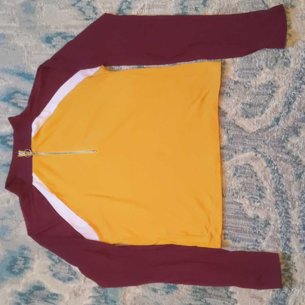 Maroon white and yellow Rue 21 long sleeve shirt.